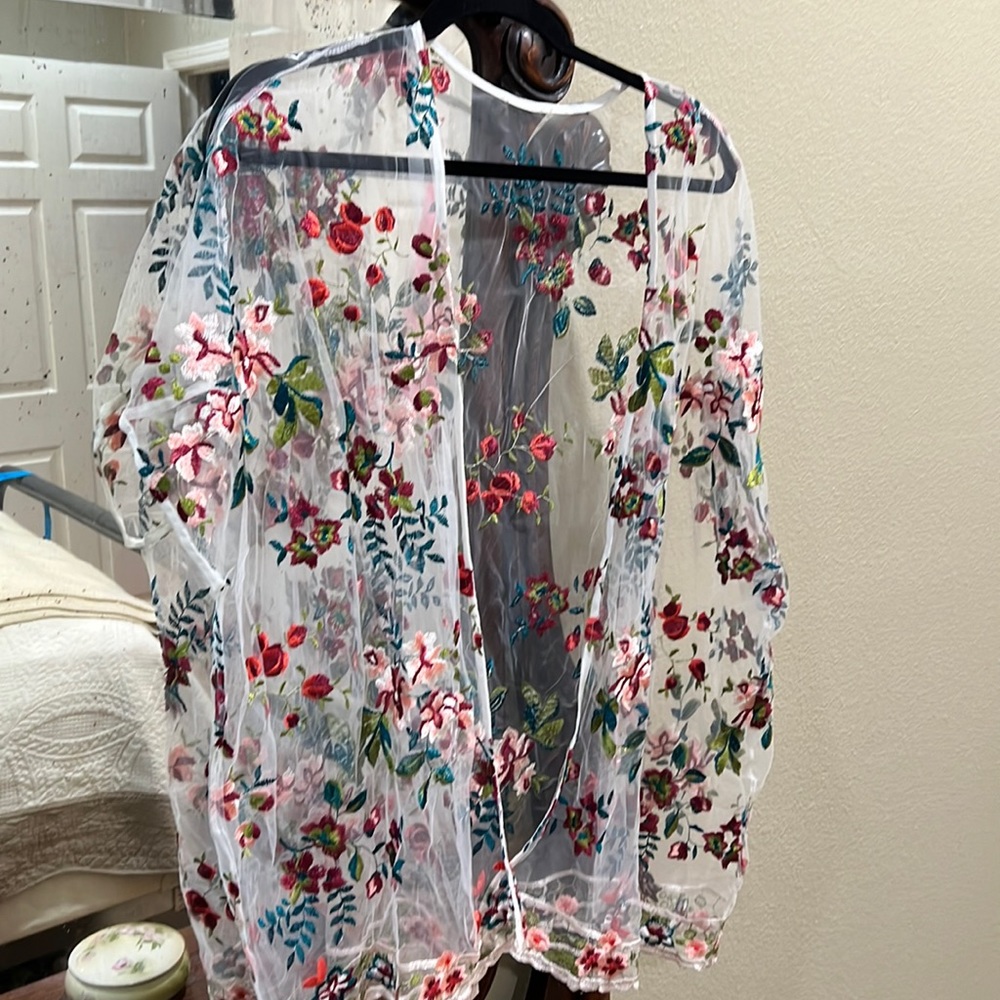 Multi colored embroidered kimono
